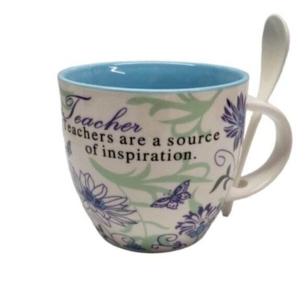 🔷️Teacher Gift Mug with Spoon Tea Coffee Floral New in Box